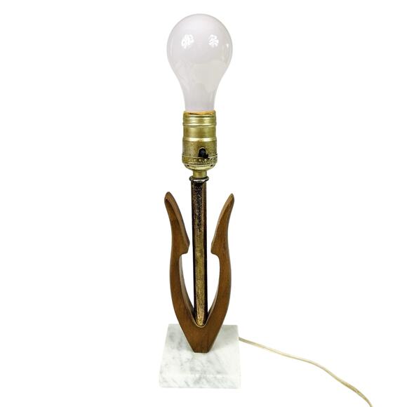 Vintage MCM Teak Tulip Marble Base Desk Lamp Table 11.75” - Picture 1 of 7